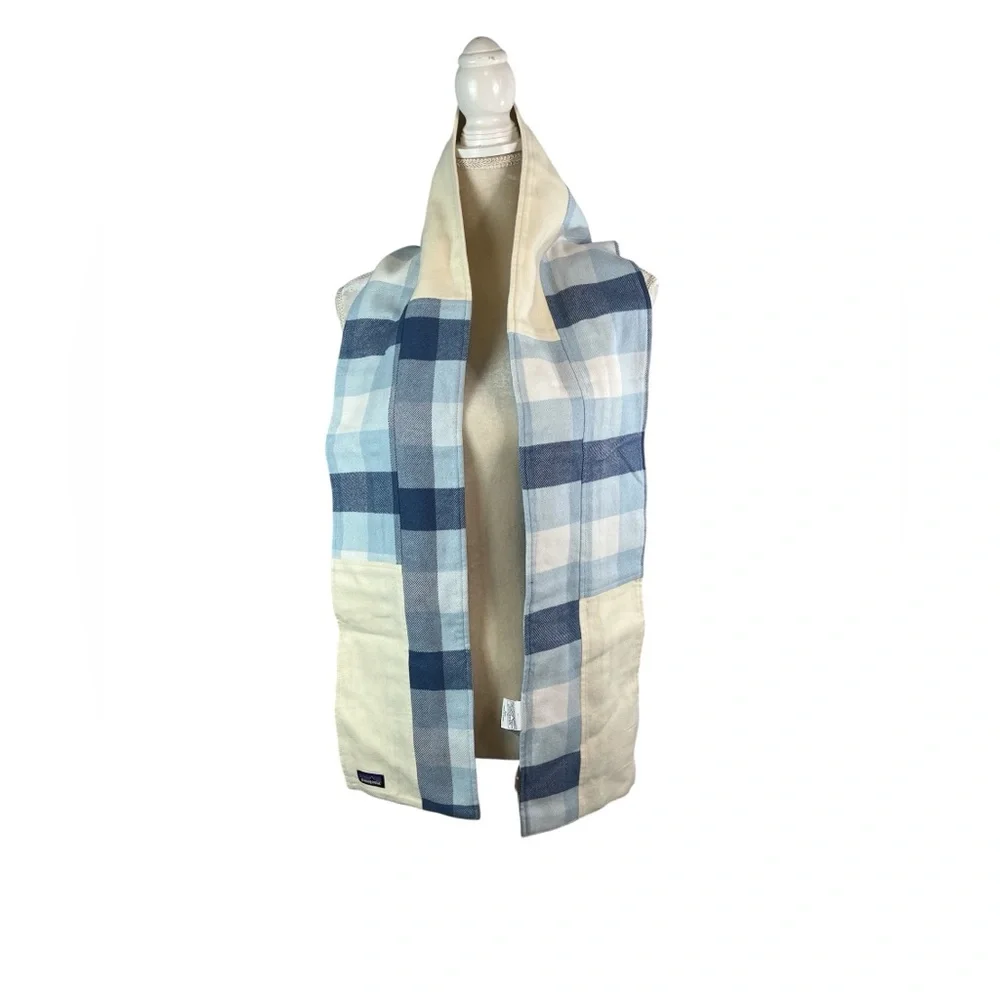 Patagonia Fjord Flannel‎ Patchwork Scarf Organic Cotton Blue Plaid NWT Unisex